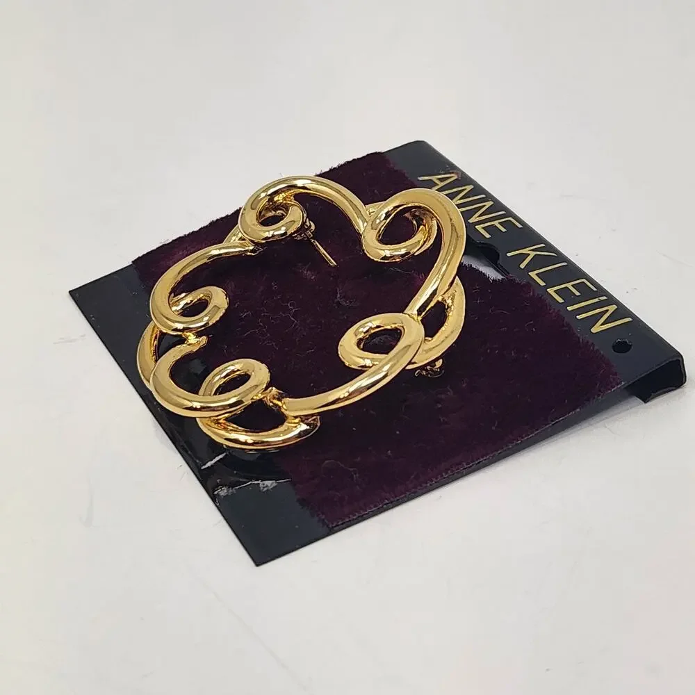Anne Klein Gold Tone Swirl Circle Wreath Brooch Pin Vintage Costume Jewelry